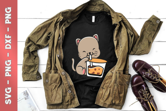 Cat Boba Tea Anime Kawaii Graphics for T-Shirt Designs