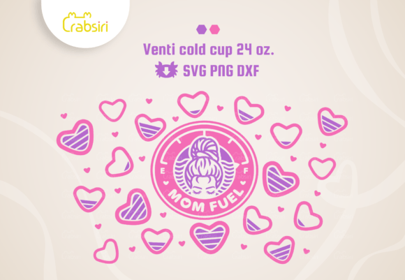 Hearts Messy Bun Mom Fuel Cold Cup SVG for Crafts